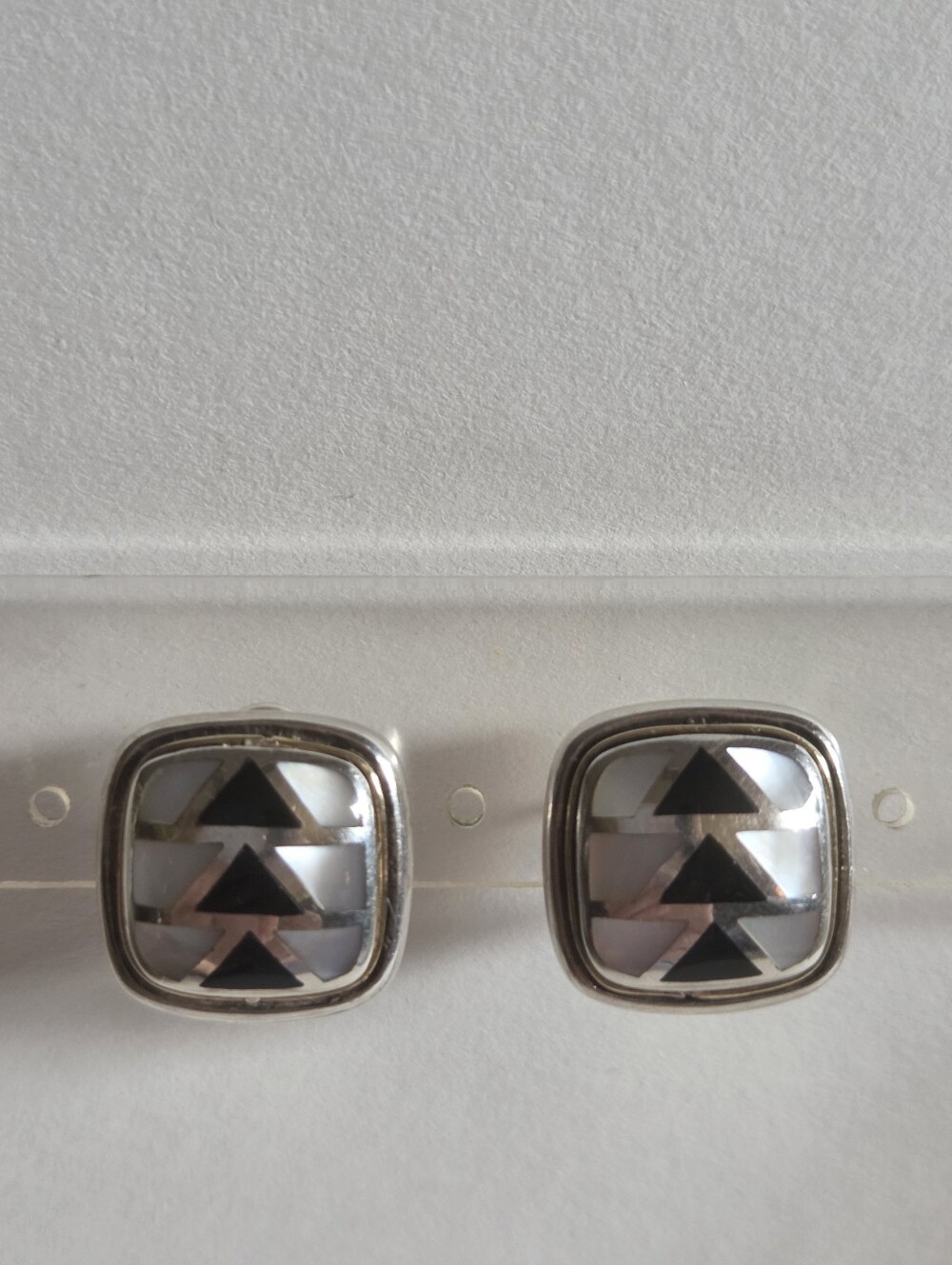Asch Grossbardt 18k And Sterling Silver Onyx And Mother Of Pearl Earrings